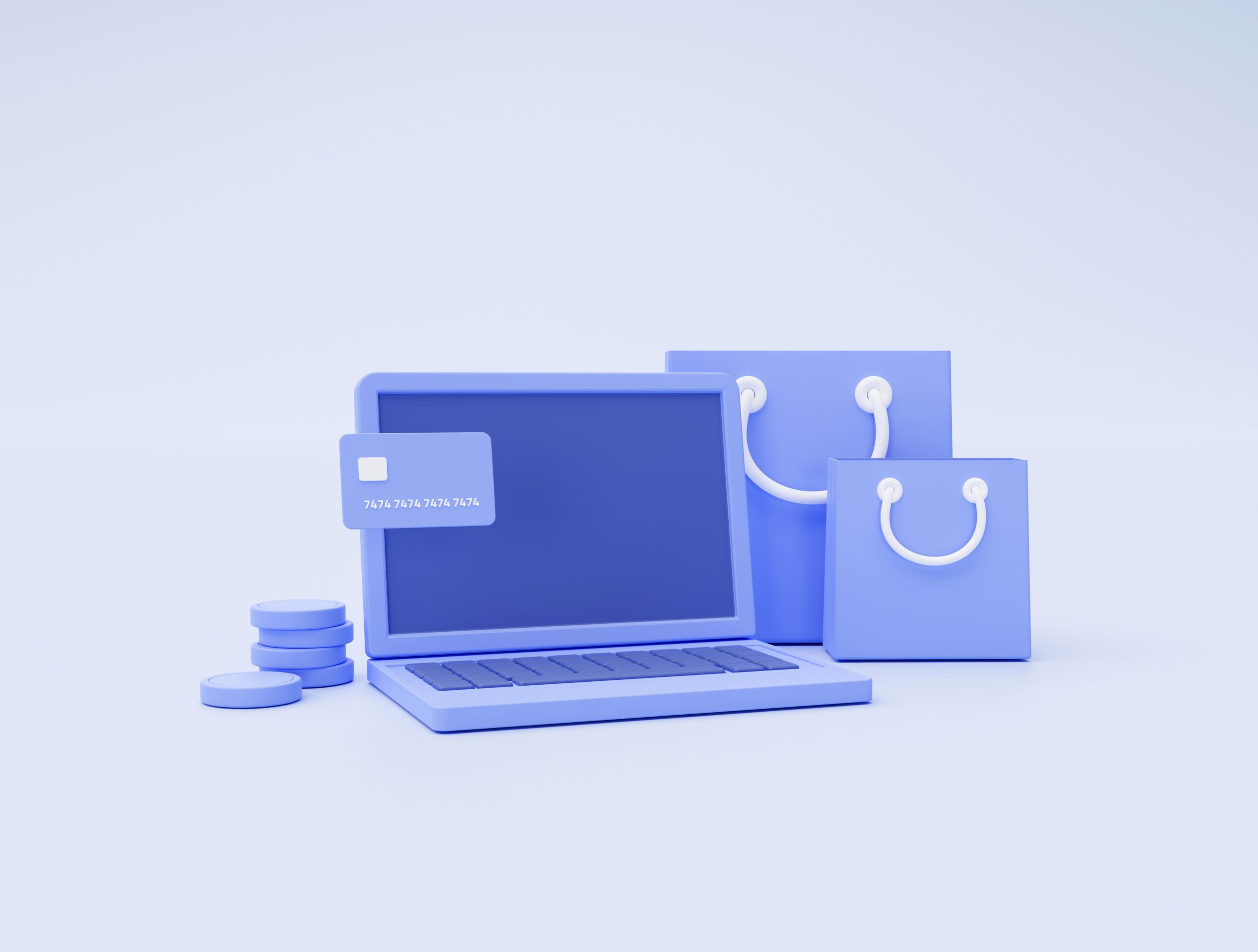 laptop with credit card payment online shopping bag ecommerce concept blue background 3d illustration (1)